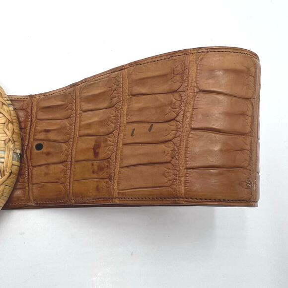Ralph Lauren Womens Crocodile Brown Belt with Wicker Detail MSRP $2250 Size Med - Picture 2 of 15
